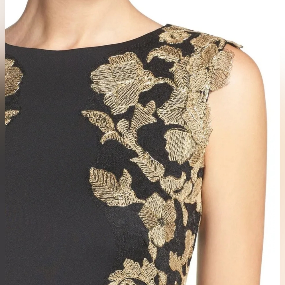 Tadashi Shoji Kami Dress Black & Gold  Knee length Sleeveless Size 6 Petite - Picture 16 of 16